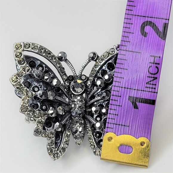 VINTAGE Black Rhinestones Large Butterfly Stretch Ring - Picture 11 of 12